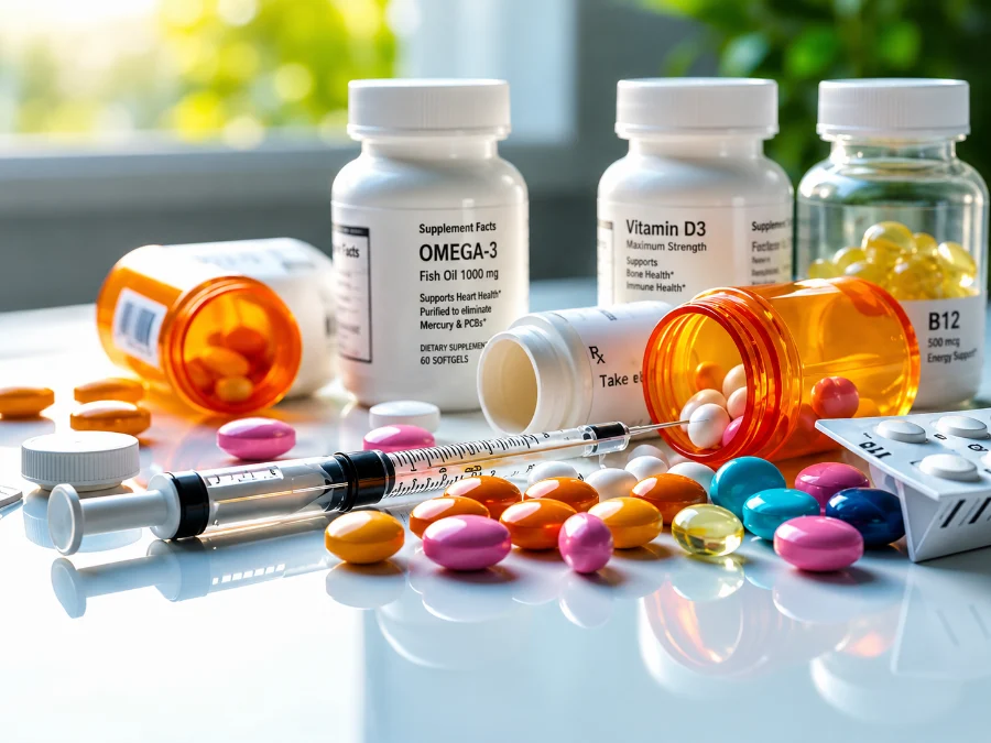 Medicine bottles, tablets and capsules
