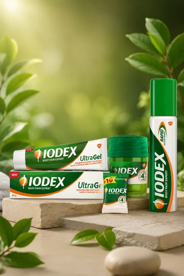 Iodex pain relief gel, balm and spray