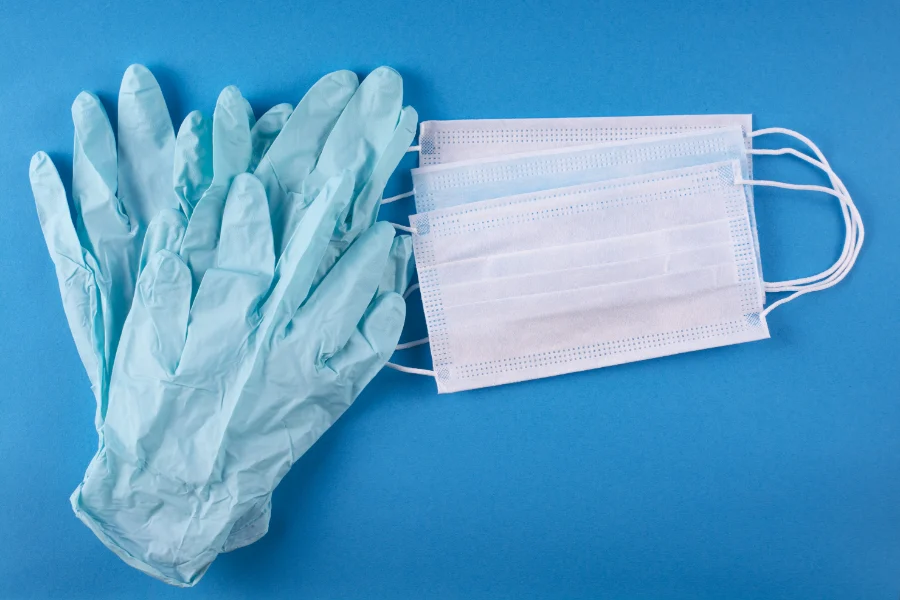 Surgical face mask and disposable gloves